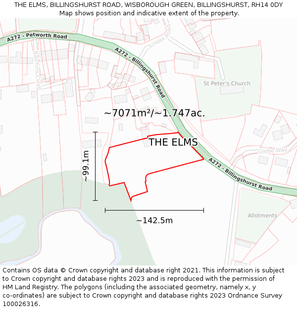 THE ELMS, BILLINGSHURST ROAD, WISBOROUGH GREEN, BILLINGSHURST, RH14 0DY: Plot and title map