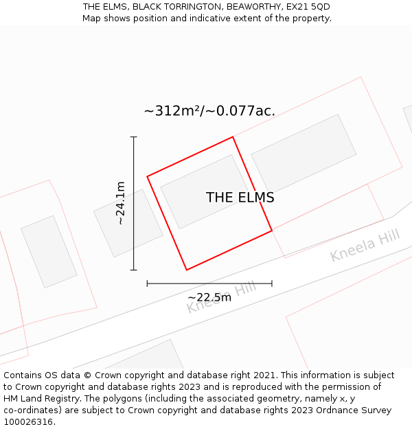 THE ELMS, BLACK TORRINGTON, BEAWORTHY, EX21 5QD: Plot and title map