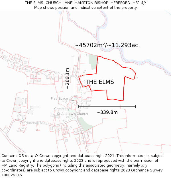 THE ELMS, CHURCH LANE, HAMPTON BISHOP, HEREFORD, HR1 4JY: Plot and title map