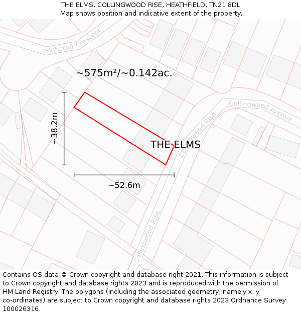 THE ELMS, COLLINGWOOD RISE, HEATHFIELD, TN21 8DL: Plot and title map