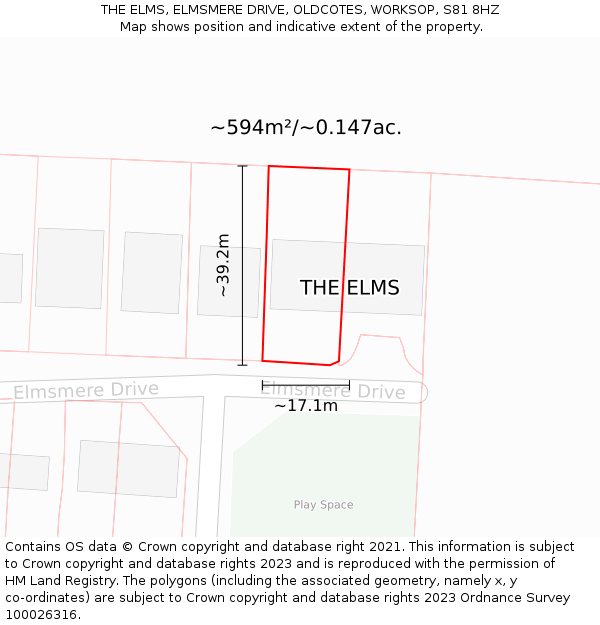 THE ELMS, ELMSMERE DRIVE, OLDCOTES, WORKSOP, S81 8HZ: Plot and title map