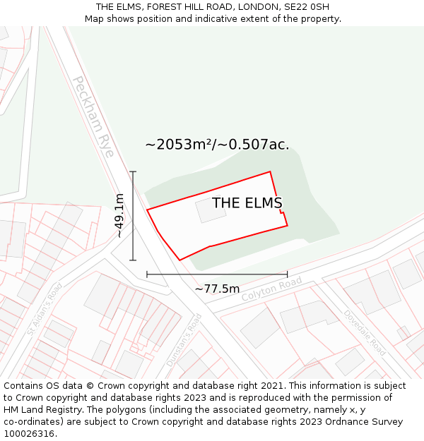 THE ELMS, FOREST HILL ROAD, LONDON, SE22 0SH: Plot and title map