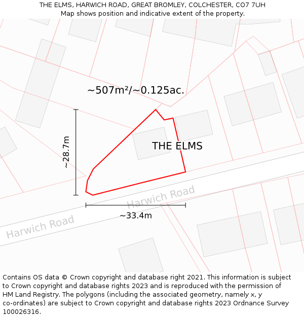 THE ELMS, HARWICH ROAD, GREAT BROMLEY, COLCHESTER, CO7 7UH: Plot and title map