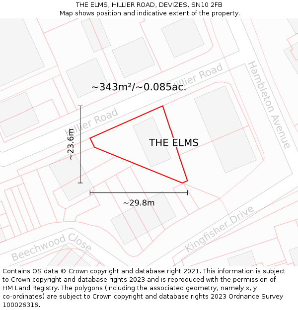 THE ELMS, HILLIER ROAD, DEVIZES, SN10 2FB: Plot and title map