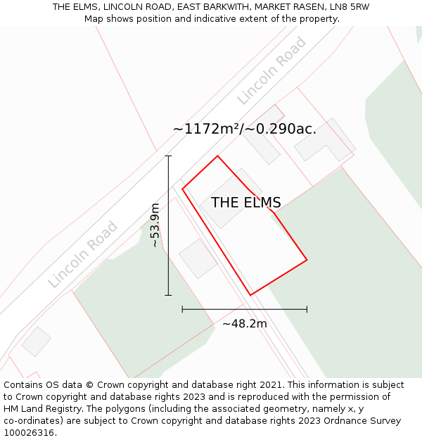 THE ELMS, LINCOLN ROAD, EAST BARKWITH, MARKET RASEN, LN8 5RW: Plot and title map