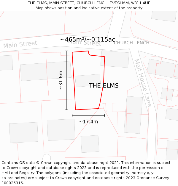 THE ELMS, MAIN STREET, CHURCH LENCH, EVESHAM, WR11 4UE: Plot and title map