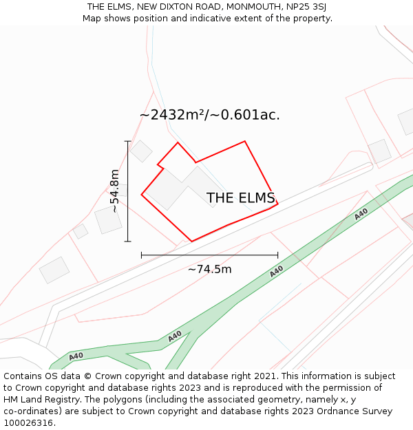 THE ELMS, NEW DIXTON ROAD, MONMOUTH, NP25 3SJ: Plot and title map