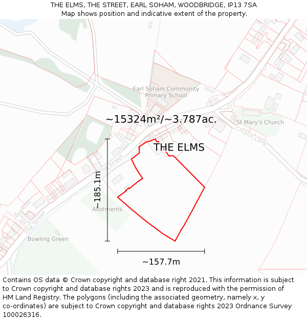 THE ELMS, THE STREET, EARL SOHAM, WOODBRIDGE, IP13 7SA: Plot and title map