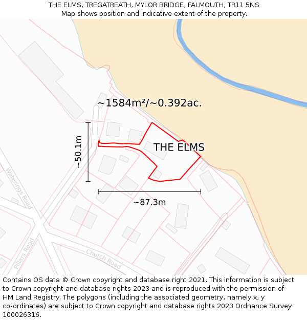 THE ELMS, TREGATREATH, MYLOR BRIDGE, FALMOUTH, TR11 5NS: Plot and title map