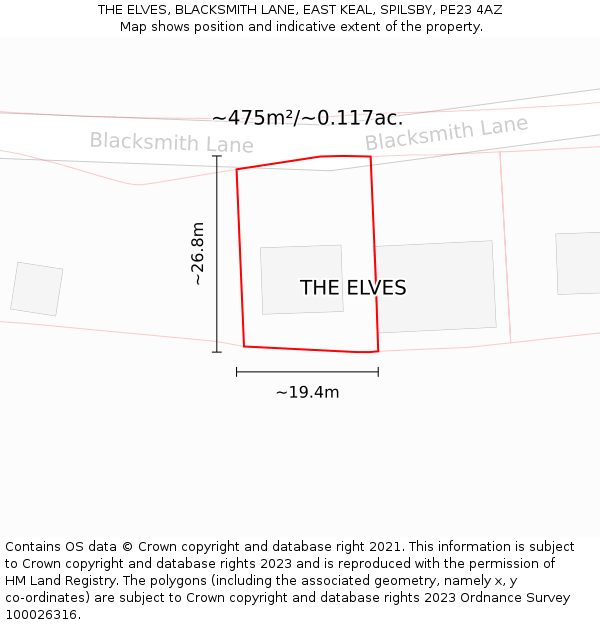 THE ELVES, BLACKSMITH LANE, EAST KEAL, SPILSBY, PE23 4AZ: Plot and title map