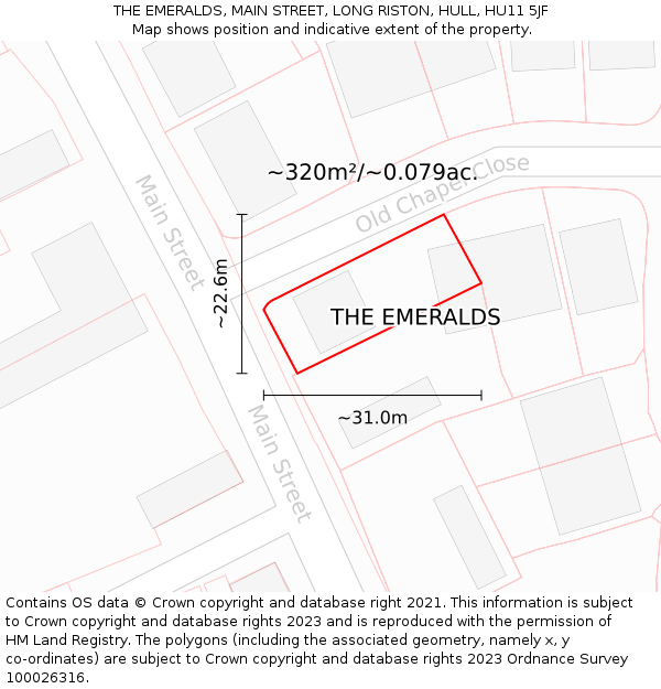 THE EMERALDS, MAIN STREET, LONG RISTON, HULL, HU11 5JF: Plot and title map