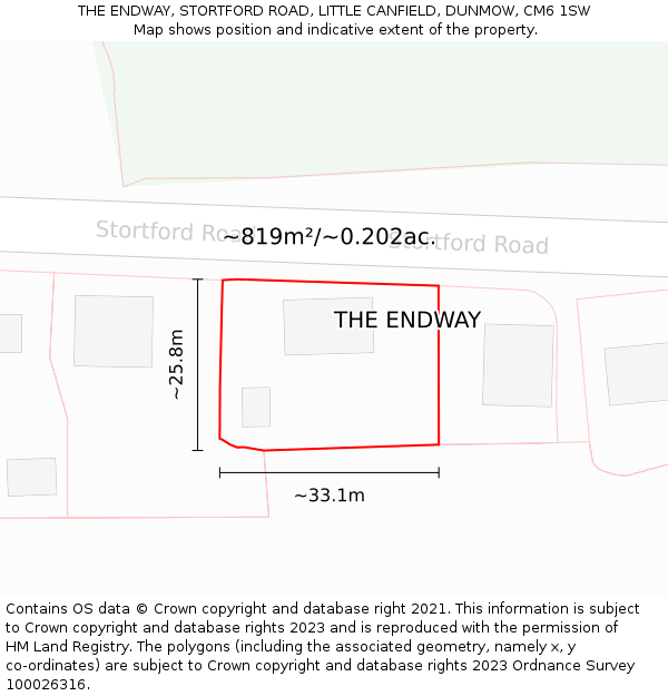 THE ENDWAY, STORTFORD ROAD, LITTLE CANFIELD, DUNMOW, CM6 1SW: Plot and title map