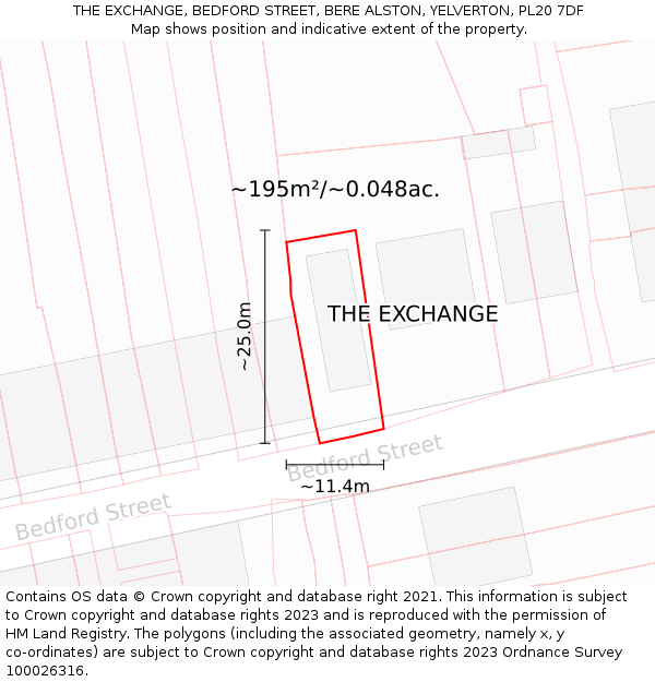 THE EXCHANGE, BEDFORD STREET, BERE ALSTON, YELVERTON, PL20 7DF: Plot and title map