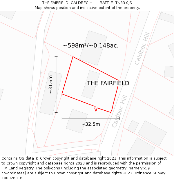 THE FAIRFIELD, CALDBEC HILL, BATTLE, TN33 0JS: Plot and title map