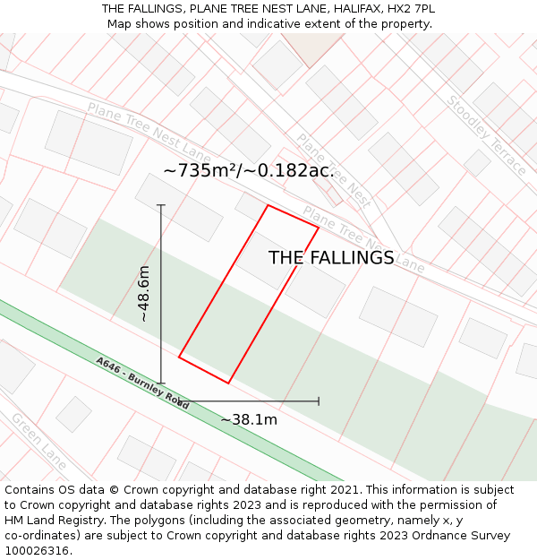 THE FALLINGS, PLANE TREE NEST LANE, HALIFAX, HX2 7PL: Plot and title map