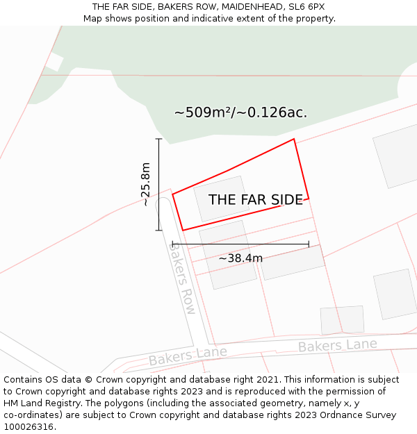 THE FAR SIDE, BAKERS ROW, MAIDENHEAD, SL6 6PX: Plot and title map