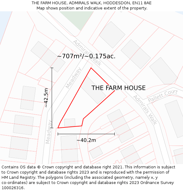 THE FARM HOUSE, ADMIRALS WALK, HODDESDON, EN11 8AE: Plot and title map