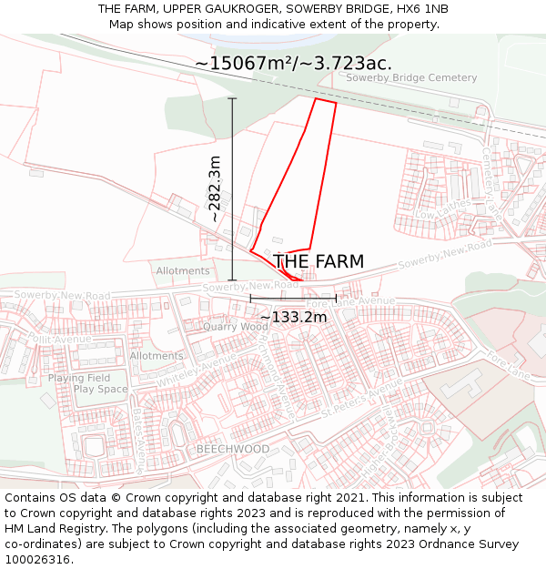 THE FARM, UPPER GAUKROGER, SOWERBY BRIDGE, HX6 1NB: Plot and title map