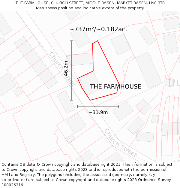 THE FARMHOUSE, CHURCH STREET, MIDDLE RASEN, MARKET RASEN, LN8 3TR: Plot and title map