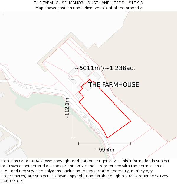 THE FARMHOUSE, MANOR HOUSE LANE, LEEDS, LS17 9JD: Plot and title map