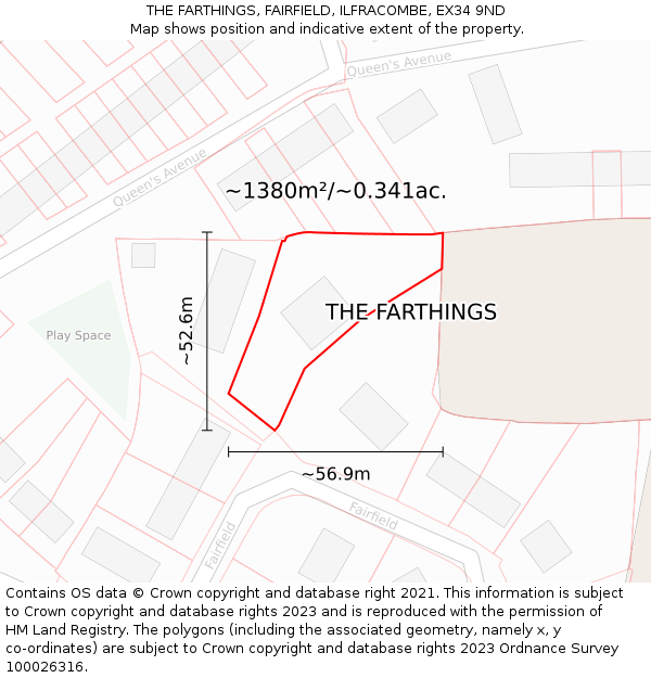 THE FARTHINGS, FAIRFIELD, ILFRACOMBE, EX34 9ND: Plot and title map