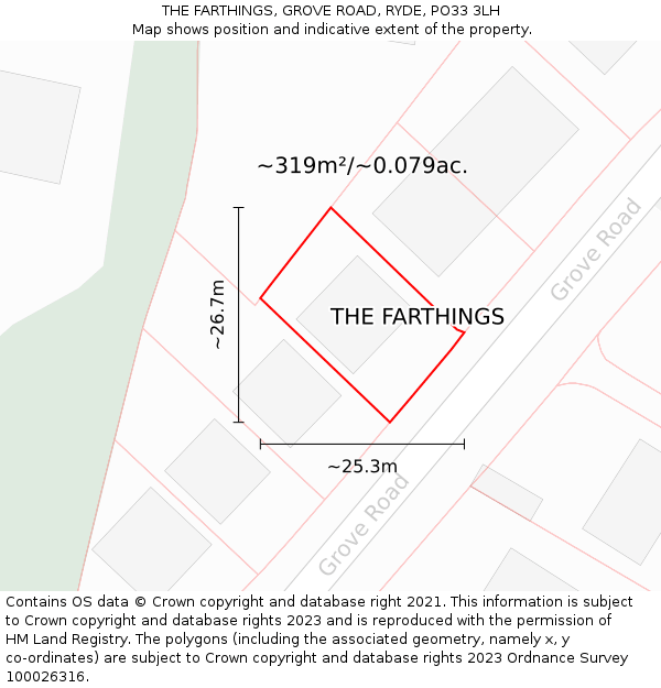 THE FARTHINGS, GROVE ROAD, RYDE, PO33 3LH: Plot and title map
