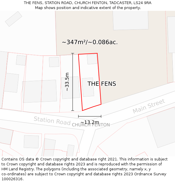THE FENS, STATION ROAD, CHURCH FENTON, TADCASTER, LS24 9RA: Plot and title map
