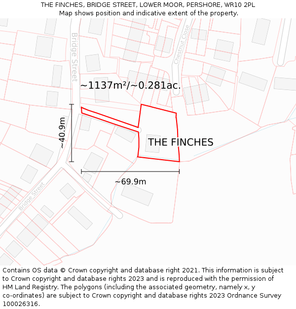 THE FINCHES, BRIDGE STREET, LOWER MOOR, PERSHORE, WR10 2PL: Plot and title map