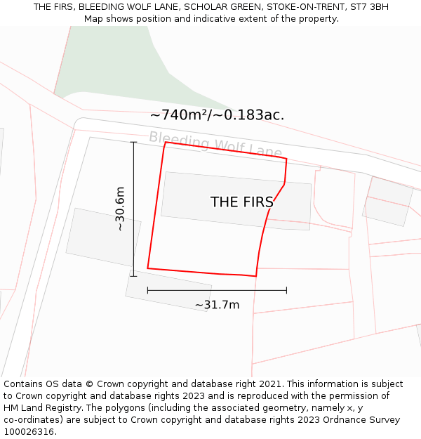 THE FIRS, BLEEDING WOLF LANE, SCHOLAR GREEN, STOKE-ON-TRENT, ST7 3BH: Plot and title map
