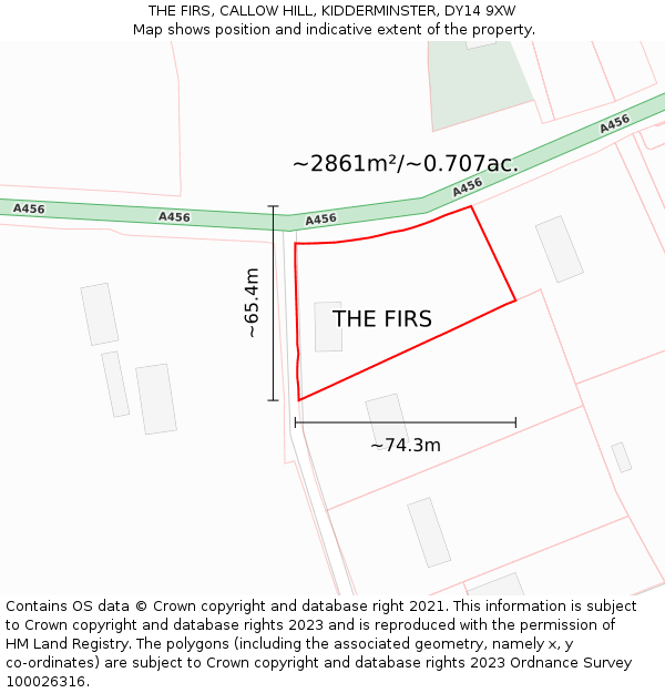 THE FIRS, CALLOW HILL, KIDDERMINSTER, DY14 9XW: Plot and title map