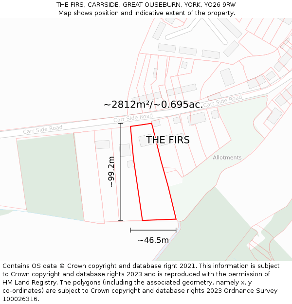 THE FIRS, CARRSIDE, GREAT OUSEBURN, YORK, YO26 9RW: Plot and title map