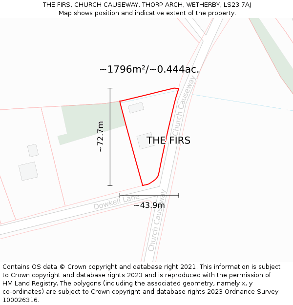 THE FIRS, CHURCH CAUSEWAY, THORP ARCH, WETHERBY, LS23 7AJ: Plot and title map