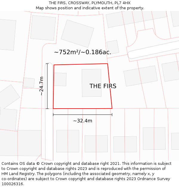 THE FIRS, CROSSWAY, PLYMOUTH, PL7 4HX: Plot and title map