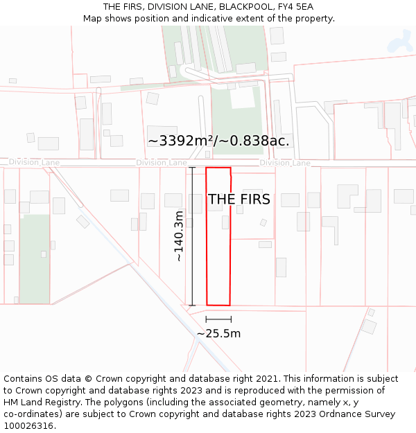 THE FIRS, DIVISION LANE, BLACKPOOL, FY4 5EA: Plot and title map