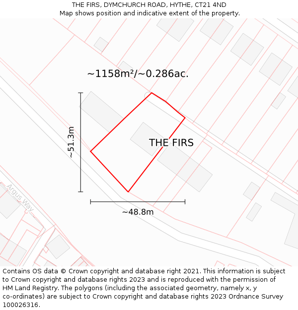 THE FIRS, DYMCHURCH ROAD, HYTHE, CT21 4ND: Plot and title map