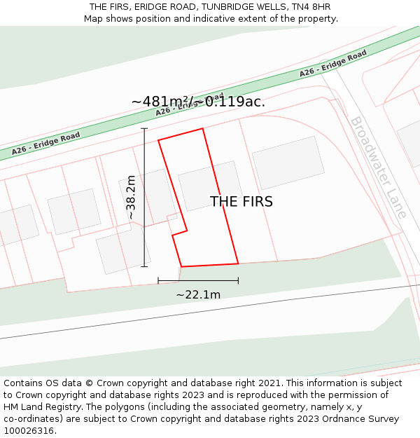 THE FIRS, ERIDGE ROAD, TUNBRIDGE WELLS, TN4 8HR: Plot and title map