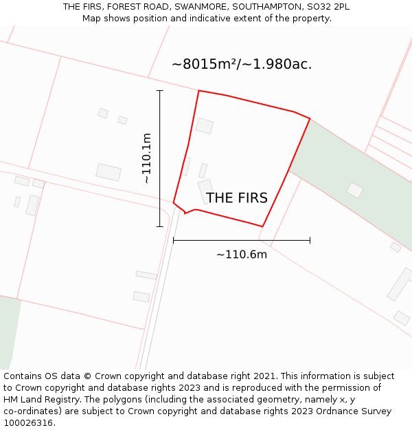 THE FIRS, FOREST ROAD, SWANMORE, SOUTHAMPTON, SO32 2PL: Plot and title map