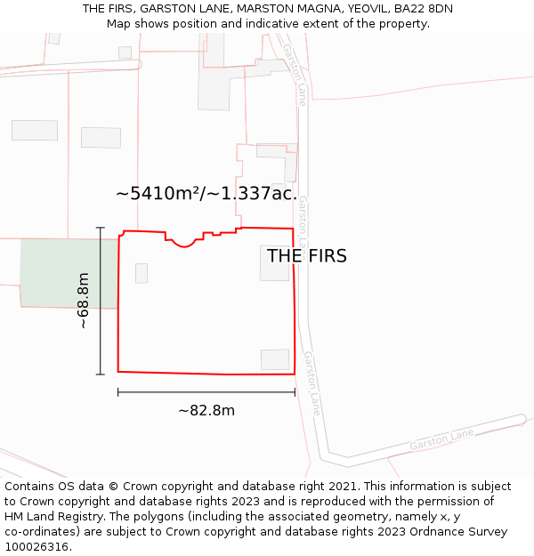 THE FIRS, GARSTON LANE, MARSTON MAGNA, YEOVIL, BA22 8DN: Plot and title map