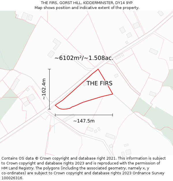THE FIRS, GORST HILL, KIDDERMINSTER, DY14 9YP: Plot and title map