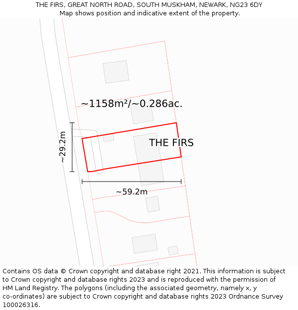 THE FIRS, GREAT NORTH ROAD, SOUTH MUSKHAM, NEWARK, NG23 6DY: Plot and title map