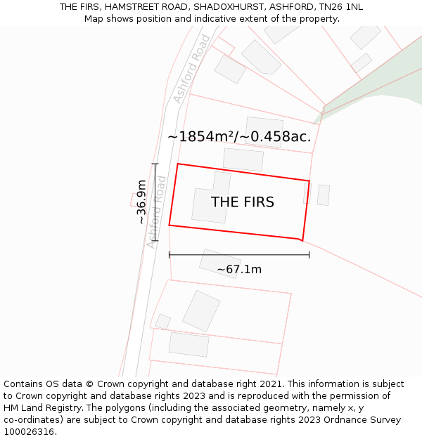 THE FIRS, HAMSTREET ROAD, SHADOXHURST, ASHFORD, TN26 1NL: Plot and title map