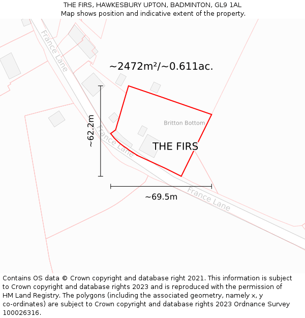 THE FIRS, HAWKESBURY UPTON, BADMINTON, GL9 1AL: Plot and title map