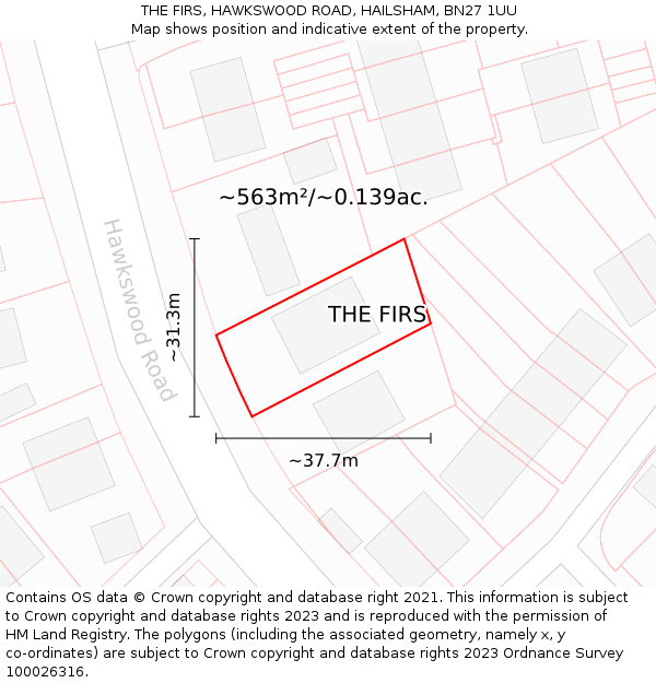 THE FIRS, HAWKSWOOD ROAD, HAILSHAM, BN27 1UU: Plot and title map