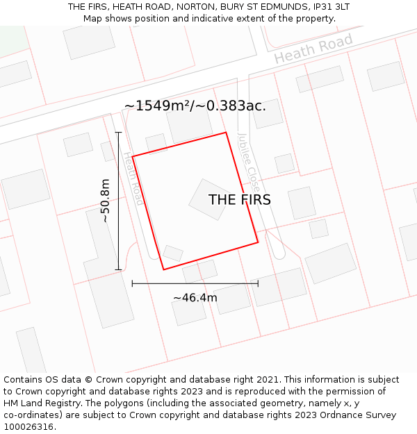 THE FIRS, HEATH ROAD, NORTON, BURY ST EDMUNDS, IP31 3LT: Plot and title map