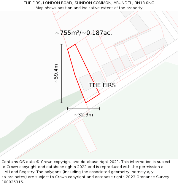 THE FIRS, LONDON ROAD, SLINDON COMMON, ARUNDEL, BN18 0NG: Plot and title map