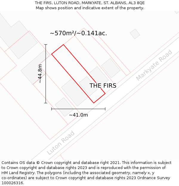 THE FIRS, LUTON ROAD, MARKYATE, ST. ALBANS, AL3 8QE: Plot and title map