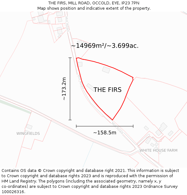 THE FIRS, MILL ROAD, OCCOLD, EYE, IP23 7PN: Plot and title map