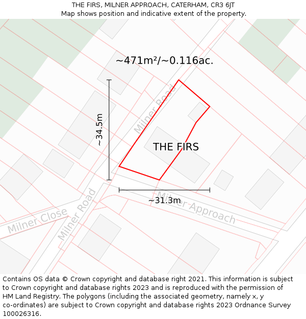 THE FIRS, MILNER APPROACH, CATERHAM, CR3 6JT: Plot and title map