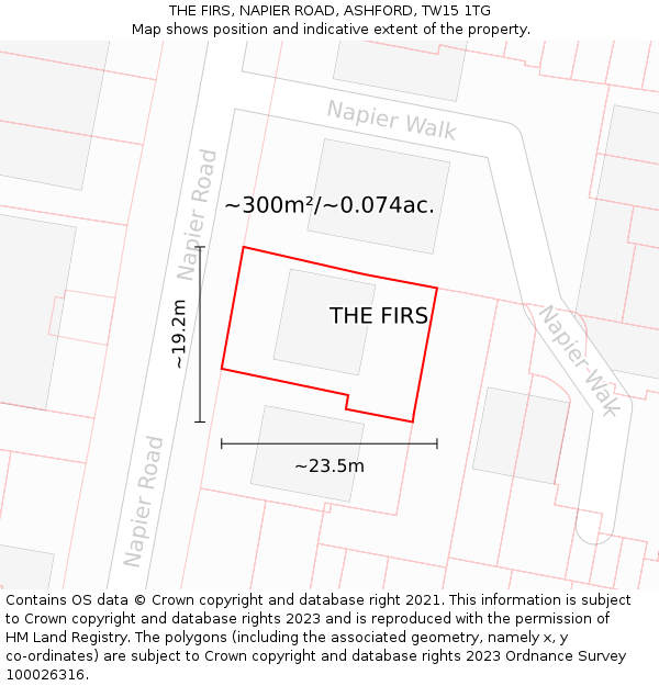 THE FIRS, NAPIER ROAD, ASHFORD, TW15 1TG: Plot and title map