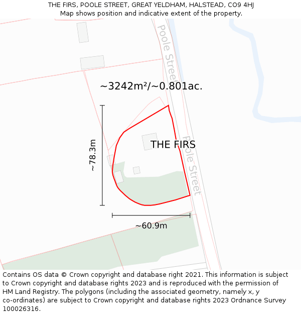 THE FIRS, POOLE STREET, GREAT YELDHAM, HALSTEAD, CO9 4HJ: Plot and title map